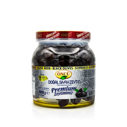 Oncu Gemlik Natural Black Olives (2XL-XL) 181-230 pcs/kg, 1 kg PET Jar
