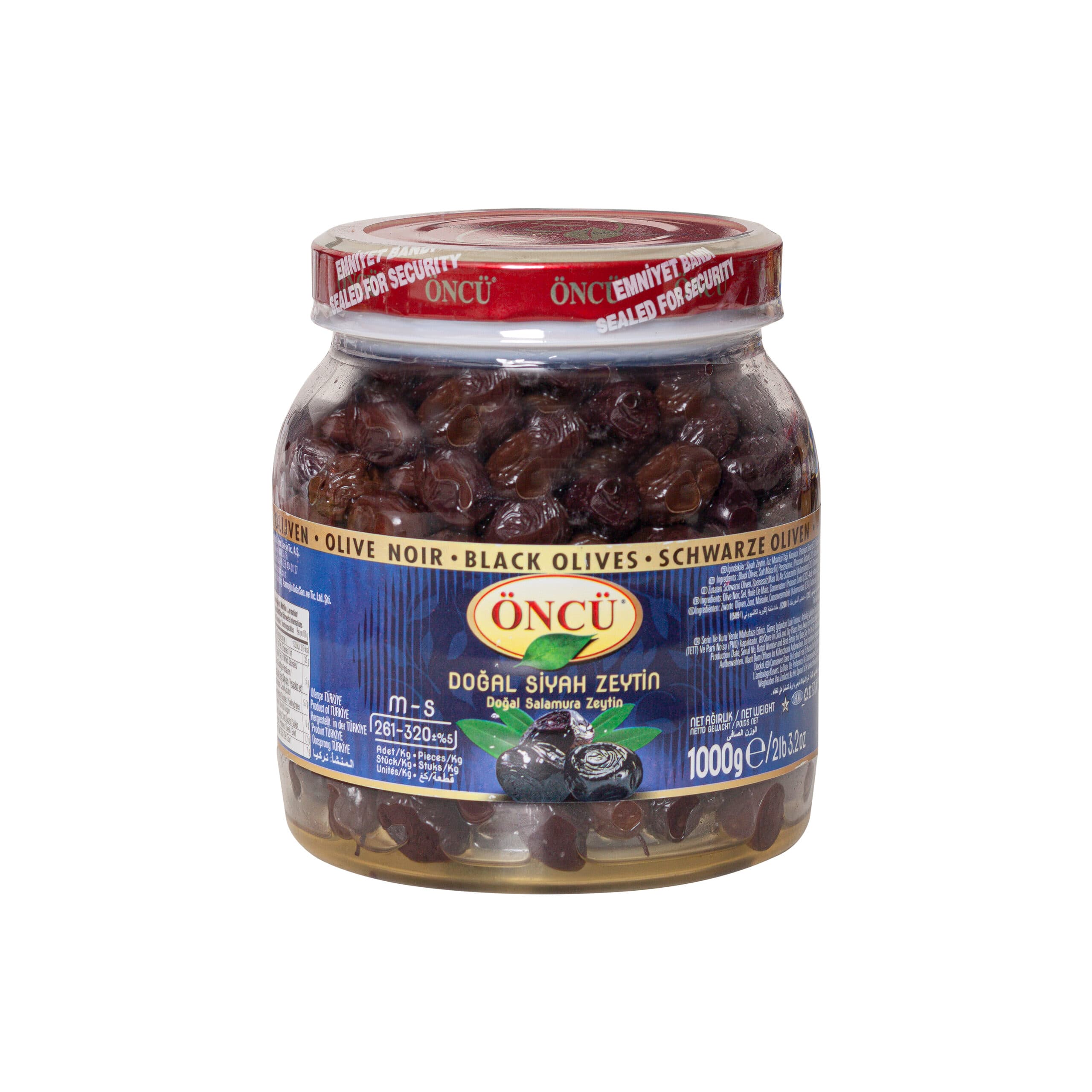 Oncu Natural Gemlik Black Olives M-S 261-320 pcs/kg 1000g Jar